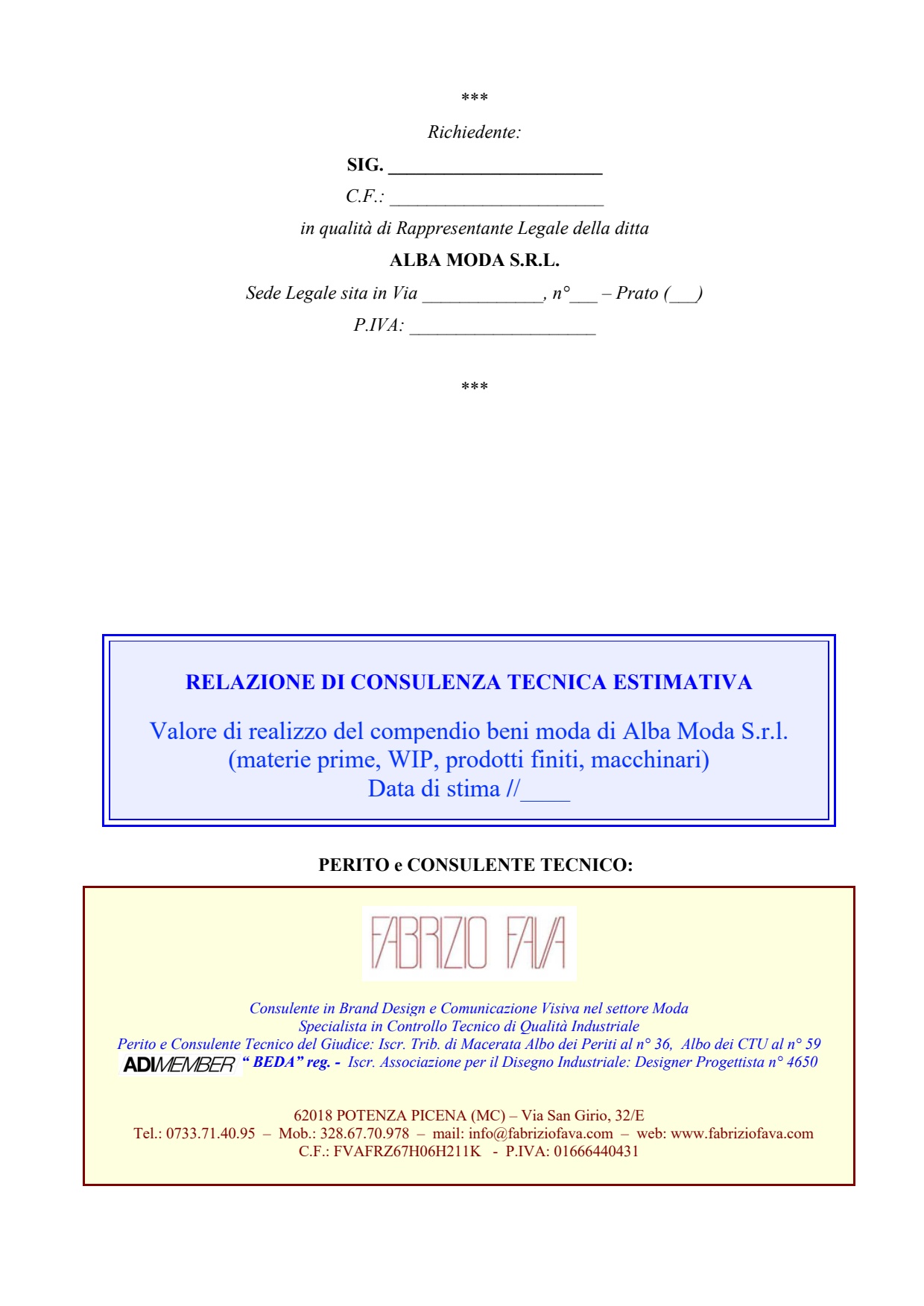 Perizia Estimativa Liquidatoria Tessile