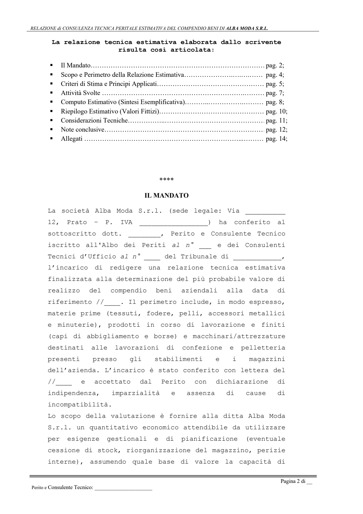 Perizia Estimativa Liquidatoria Tessile | Fabrizio Fava Perizia Estimativa Liquidatoria Tessile