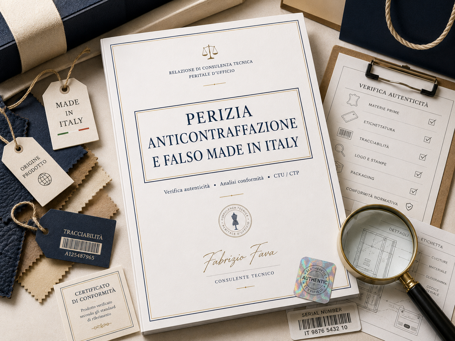 Perizia tecnica anticontraffazione falso Made in Italy e verifica autenticità