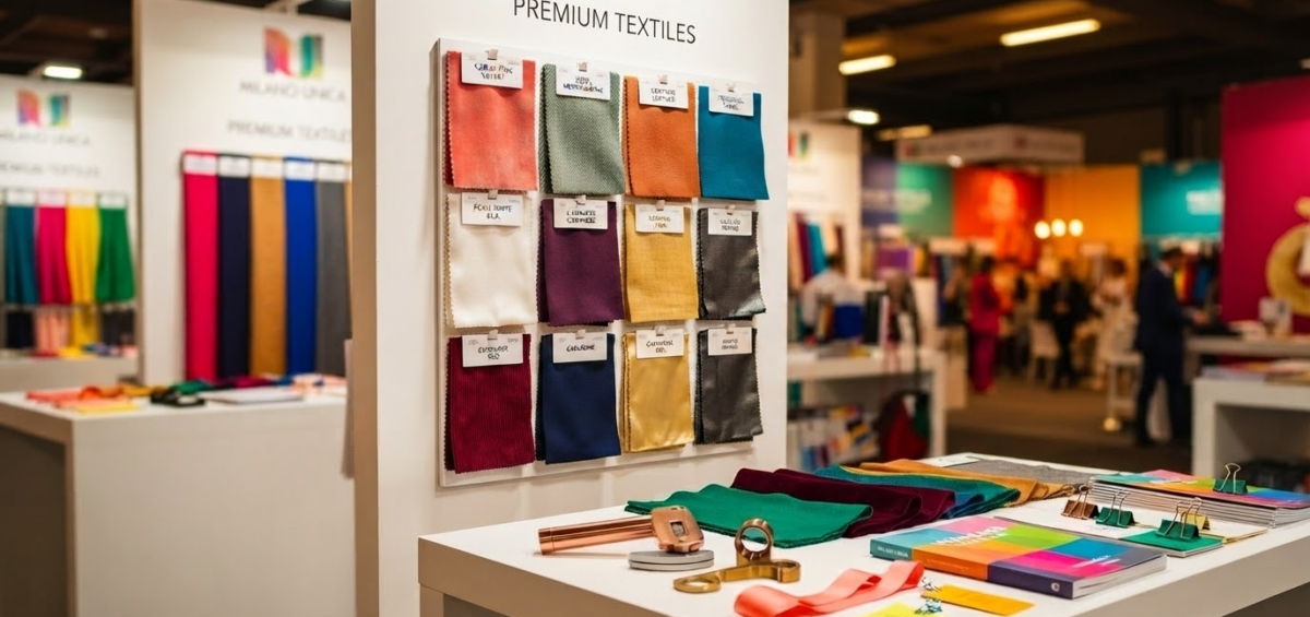 Campioni tessili e materiali moda per ricerca tendenze e requisiti tecnici dopo Milano Unica 43
